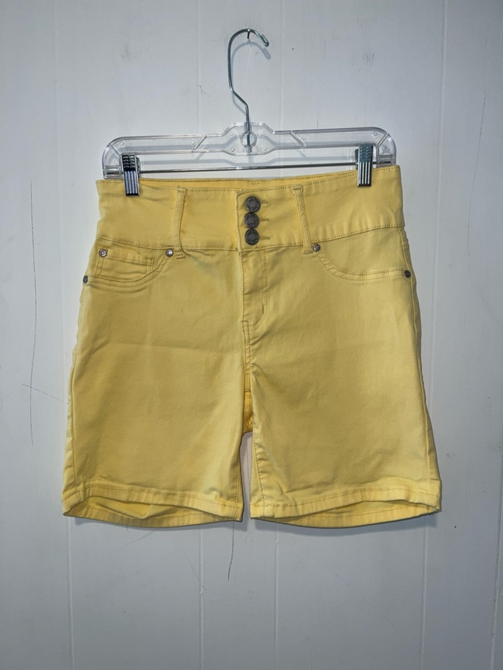 Indigo Poppy High-Rise Yellow Button-Front Women's Jean Shorts Stretchy 0406264